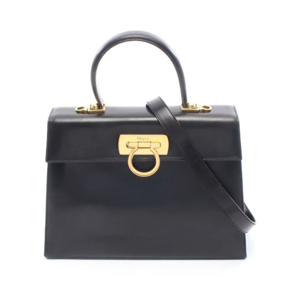 Salvatore Ferragamo Gancini Leather Shoulder Bag Black